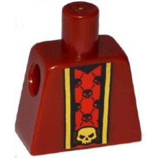 Torso Robe with Gold Trim over Red Shirt with Black Skulls and Belt with Gold Skull Buckle Pattern