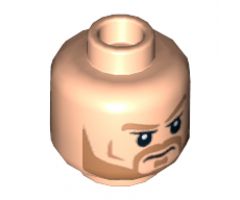 Minifigure, Head Dual Sided Light Brown Eyebrows and Beard, Frown / Angry Pattern - Hollow Stud