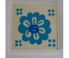 Tile 2 x 2 without Groove with Blue Flower Pattern (Sticker) - Set 292