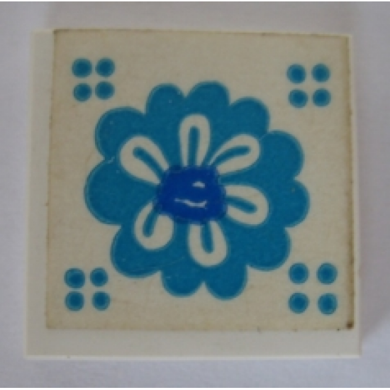 Tile 2 x 2 without Groove with Blue Flower Pattern (Sticker) - Set 292