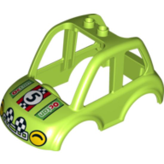 Duplo, Vehicle Car Body High Cab 2 Top Studs with Yellow Headlights, Number '5' and 'Octan' Pattern