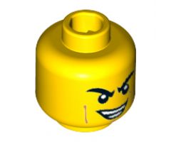 Minifigure, Head Black Eyebrows Furrowed, Cheek and Smirk Lines, Lopsided Smirk with Teeth Pattern - Hollow Stud