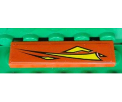 Tile 1 x 4 with Yellow Graphics on Red Background Pattern Model Right Side (Sticker) - Set 8681