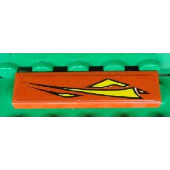 Tile 1 x 4 with Yellow Graphics on Red Background Pattern Model Right Side (Sticker) - Set 8681