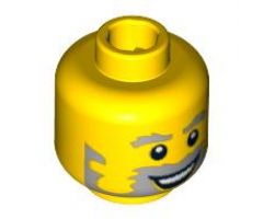 Minifigure, Head Beard Gray with Gray Eyebrows, Sideburns, Wide Open Smile and White Pupils Pattern - Blocked Open Stud