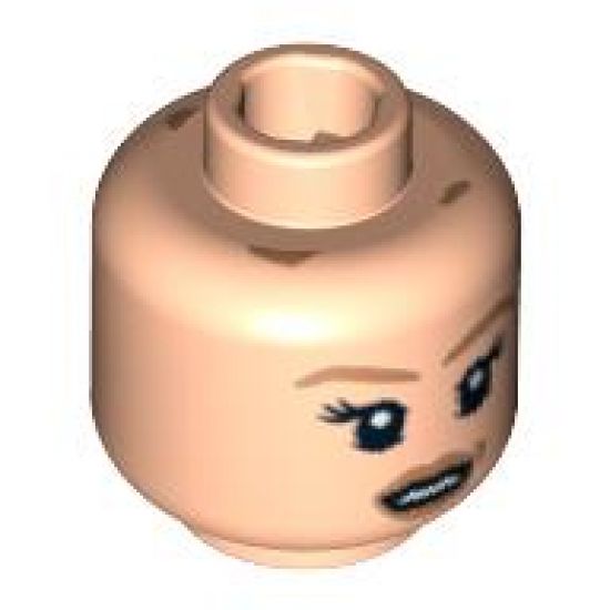 Minifigure, Head Dual Sided Female PotC Elizabeth Light Brown Eyebrows and Dimple, Smile / Scared Pattern - Hollow Stud