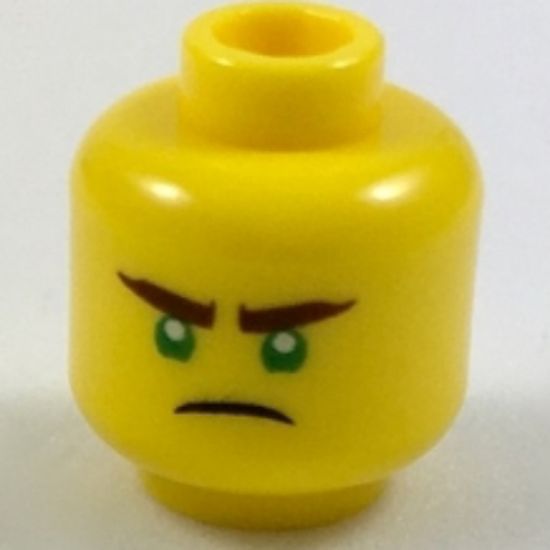 Minifigure, Head Reddish Brown Eyebrows, Green Eyes, Scowl Pattern (Lloyd) - Hollow Stud