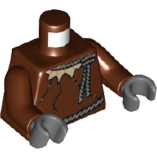 Torso Batman Tunic with Rope Belt and Collar and Large Stitches Pattern / Reddish Brown Arms / Dark Bluish Gray Hands