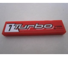 Tile 1 x 4 with '7 Turbo' and 'KYOTO POWER' on Red Background Pattern Model Left Side (Sticker) - Set 8495