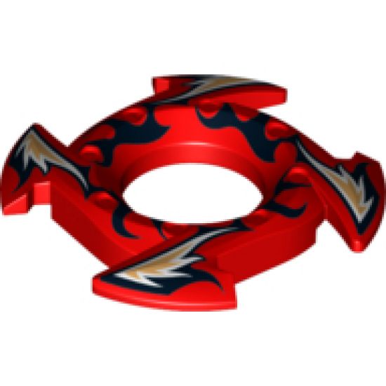Ring 4 x 4 with 2 x 2 Hole and 4 Arrow Ends with Black, Gold and White Flames Pattern (Ninjago Spinner Crown)