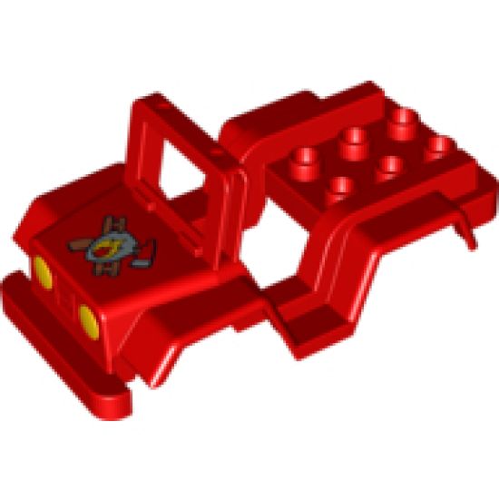 Duplo, Vehicle Car Body Jeep with Headlights and Fire Logo Pattern