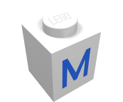 Brick 1 x 1 with Blue 'M' Pattern
