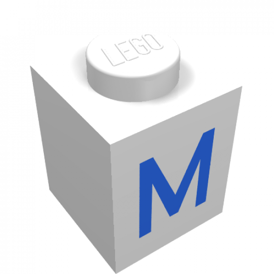 Brick 1 x 1 with Blue 'M' Pattern