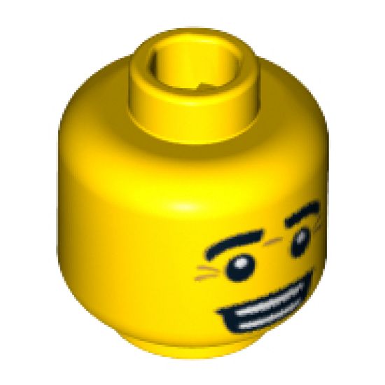 Minifigure, Head Black Eyebrows, White Pupils, Wrinkles, Open Mouth Smile with Teeth Pattern - Blocked Open Stud