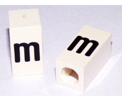 Tile, Modified 1 x 2 x 5/6 with Stud Hole in End and Black 'm' Lower Case Pattern