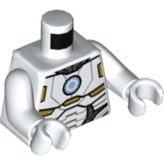 Torso Armor with Light Blue Circle and Gold and White Plates Pattern (Space Iron Man) / White Arms / White Hands