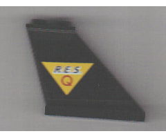 Tail 4 x 1 x 3 with Black 'R.E.S.' and Red 'Q' on Yellow Triangle Pattern on Right Side (Sticker) - Set 6451