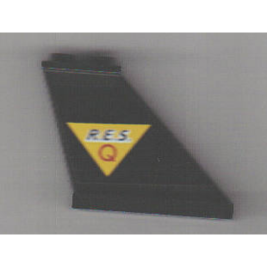 Tail 4 x 1 x 3 with Black 'R.E.S.' and Red 'Q' on Yellow Triangle Pattern on Right Side (Sticker) - Set 6451