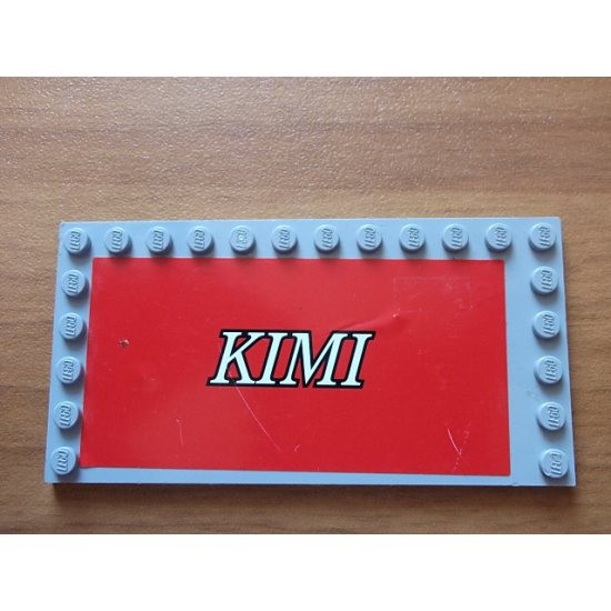 Tile, Modified 6 x 12 with Studs on Edges with White 'KIMI' on Red Background Pattern (Sticker) - Set 8144-2