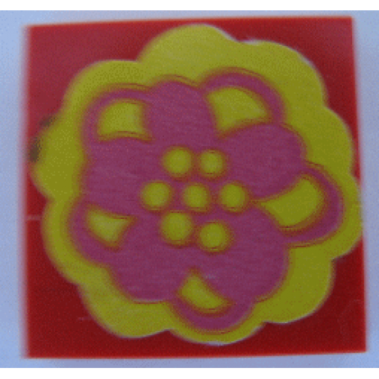 Tile 2 x 2 without Groove with Flower Pink and Yellow Pattern (Sticker) - Set 293
