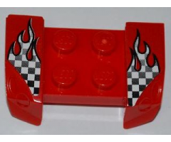 Vehicle, Mudguard 2 x 4 with Headlights Overhang with Checkered Flames Pattern on Both Sides (Stickers) - Set 8198