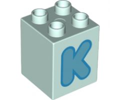 Duplo, Brick 2 x 2 x 2 with Letter K Medium Azure Pattern