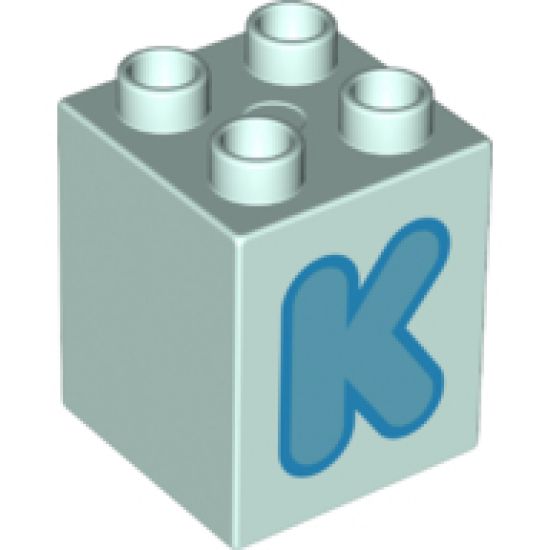 Duplo, Brick 2 x 2 x 2 with Letter K Medium Azure Pattern