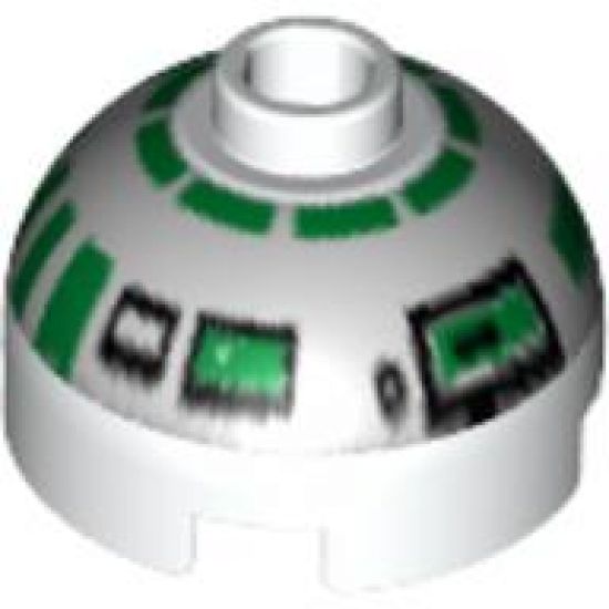 Brick, Round 2 x 2 Dome Top with Silver and Green Pattern (R2-R7)
