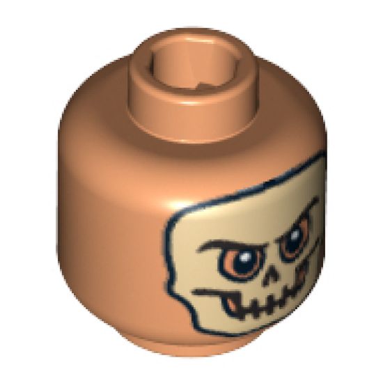 Minifigure, Head Dual Sided Skull Mask / Arched Eyebrows and White Pupils Pattern - Blocked Open Stud
