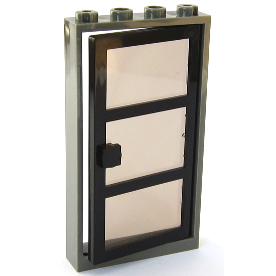 Door, Frame 1 x 4 x 6 with Four Holes on Top and Bottom with Black Door 1 x 4 x 6 with 3 Panes with Trans-Black Glass (30179 / x39c02)