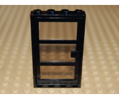 Door, Frame 1 x 4 x 6 with Four Holes on Top and Bottom with Black Door 1 x 4 x 6 with 3 Panes with Trans-Black Glass (30179 / x39c02)