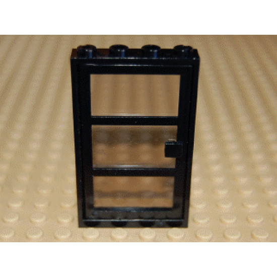 Door, Frame 1 x 4 x 6 with Four Holes on Top and Bottom with Black Door 1 x 4 x 6 with 3 Panes with Trans-Black Glass (30179 / x39c02)