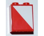 Brick 1 x 2 x 2 with Inside Axle Holder with Red and White Diagonal Halves Pattern Model Right Side (Sticker) - Set 3182