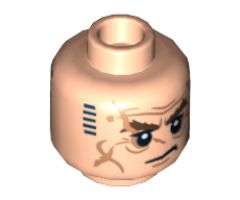 Minifigure, Head LotR Bushy Brown Eyebrows and Wrinkles with Dark Blue Tattoo on Reverse Pattern (Dwalin) - Hollow Stud