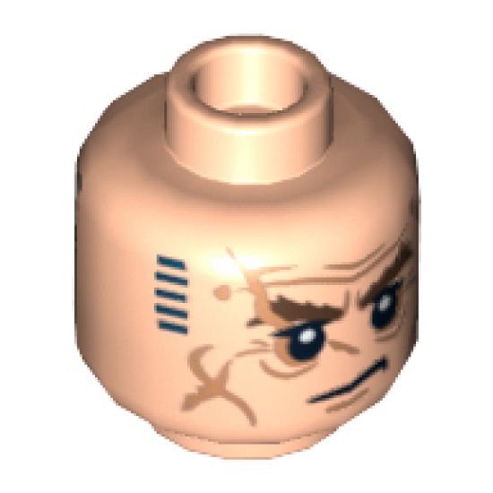 Minifigure, Head LotR Bushy Brown Eyebrows and Wrinkles with Dark Blue Tattoo on Reverse Pattern (Dwalin) - Hollow Stud
