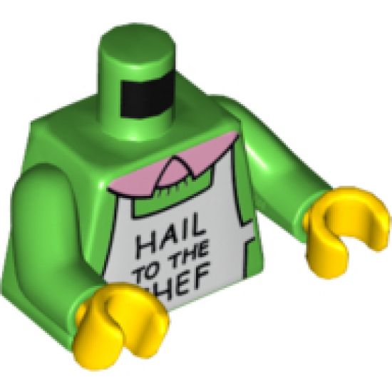Torso Simpsons Sweater with Collar and 'HAIL TO THE CHEF' on White Apron Pattern / Bright Green Arms / Yellow Hands