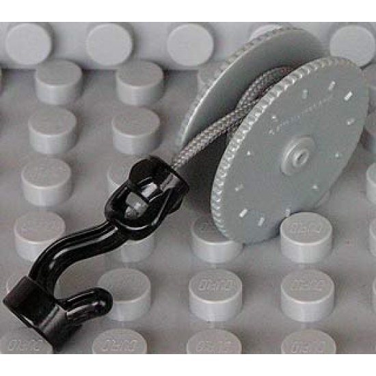 Duplo Winch Drum Narrow High with Dark Bluish Gray Rope and Black Winch Hook with Stud Case