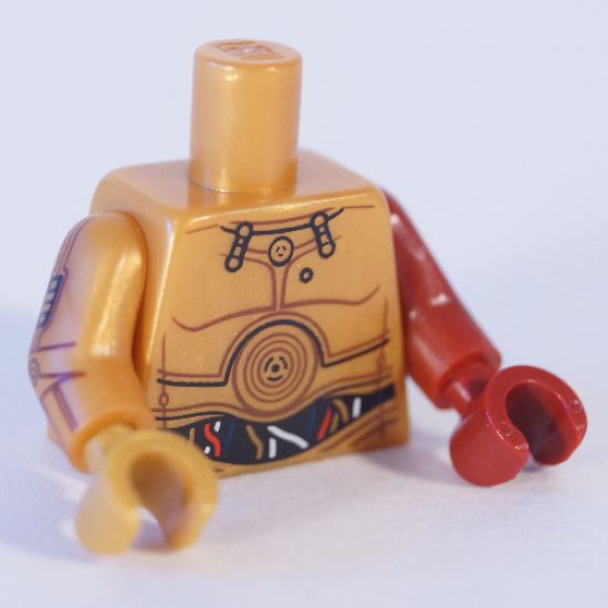 Torso SW C-3PO with Red and White Wires Pattern / Dark Red Arm and Hand Left with C-3PO Droid Pattern / Pearl Gold Arm and Hand Right with C-3PO Droid Pattern