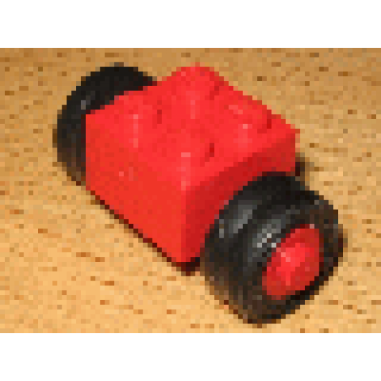 Wheel & Tire Assembly Brick, Modified 2 x 2 with Wheels Red for Dually Tire, with Black Tires Smooth Small Dually (3137c02 / 7b)