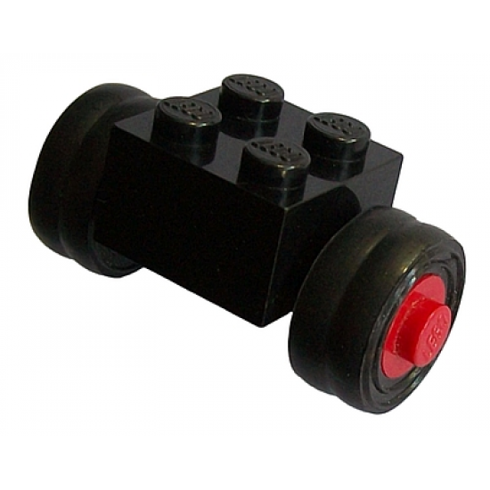 Wheel & Tire Assembly Brick, Modified 2 x 2 with Wheels Red for Dually Tire, with Black Tires Smooth Small Dually (3137c02 / 7b)