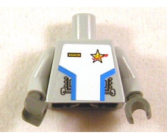 Torso Space Star Justice Gold Badge Pattern (Sticker) / Light Bluish Gray Arms / Dark Bluish Gray Hands