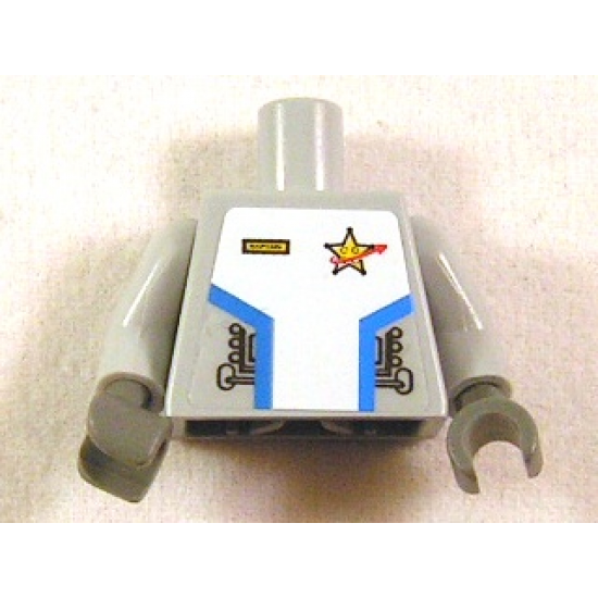 Torso Space Star Justice Gold Badge Pattern (Sticker) / Light Bluish Gray Arms / Dark Bluish Gray Hands