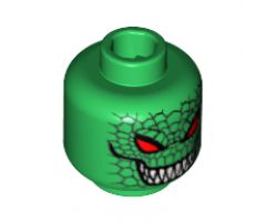 Minifigure, Head Alien with Red Eyes, Grin with Sharp Teeth, Reptile Scales Pattern - Blocked Open Stud