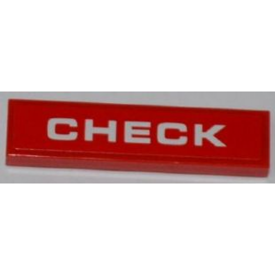 Tile 1 x 4 with White 'CHECK' on Red Background Pattern (Sticker) - Set 8126