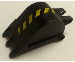 Technic Digger Bucket 4 x 4 x 9 with 3 Teeth and Black and Yellow Danger Stripes Pattern Model Left Side (Sticker) - Set 7707