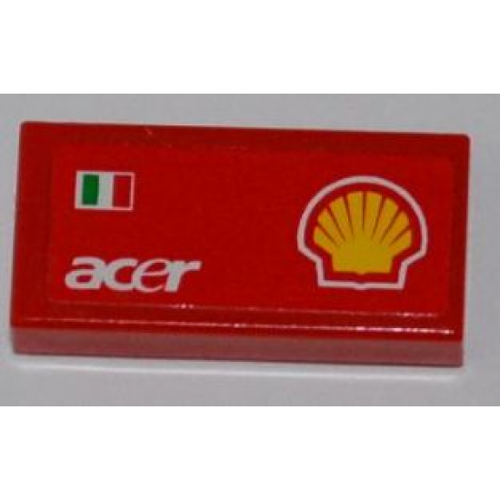 Tile 1 x 2 with Italian Flag, 'acer' and Shell Logo Pattern Model Right Side (Sticker) - Set 8123