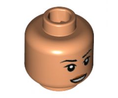 Minifigure, Head Female Black Eyebrows, Peach Lips, Small Smile Showing Teeth Pattern - Hollow Stud