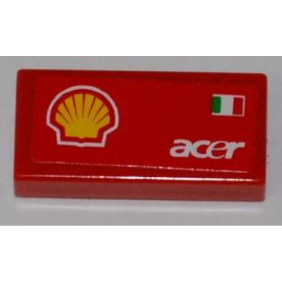 Tile 1 x 2 with Shell Logo, Italian Flag and 'acer' Pattern Model Left Side (Sticker) - Set 8123