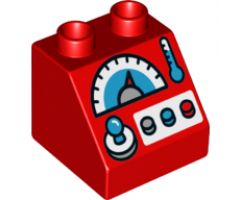 Duplo, Brick 2 x 2 x 1 1/2 Slope 45 with Joystick, Gauges and Buttons Pattern