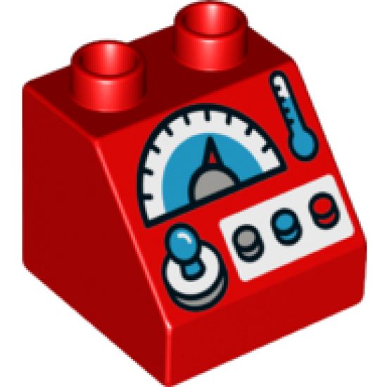 Duplo, Brick 2 x 2 x 1 1/2 Slope 45 with Joystick, Gauges and Buttons Pattern